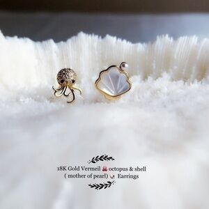 COPY - - 18K Gold Vermeil octopus 🐙 & shell 🐚 Earrings